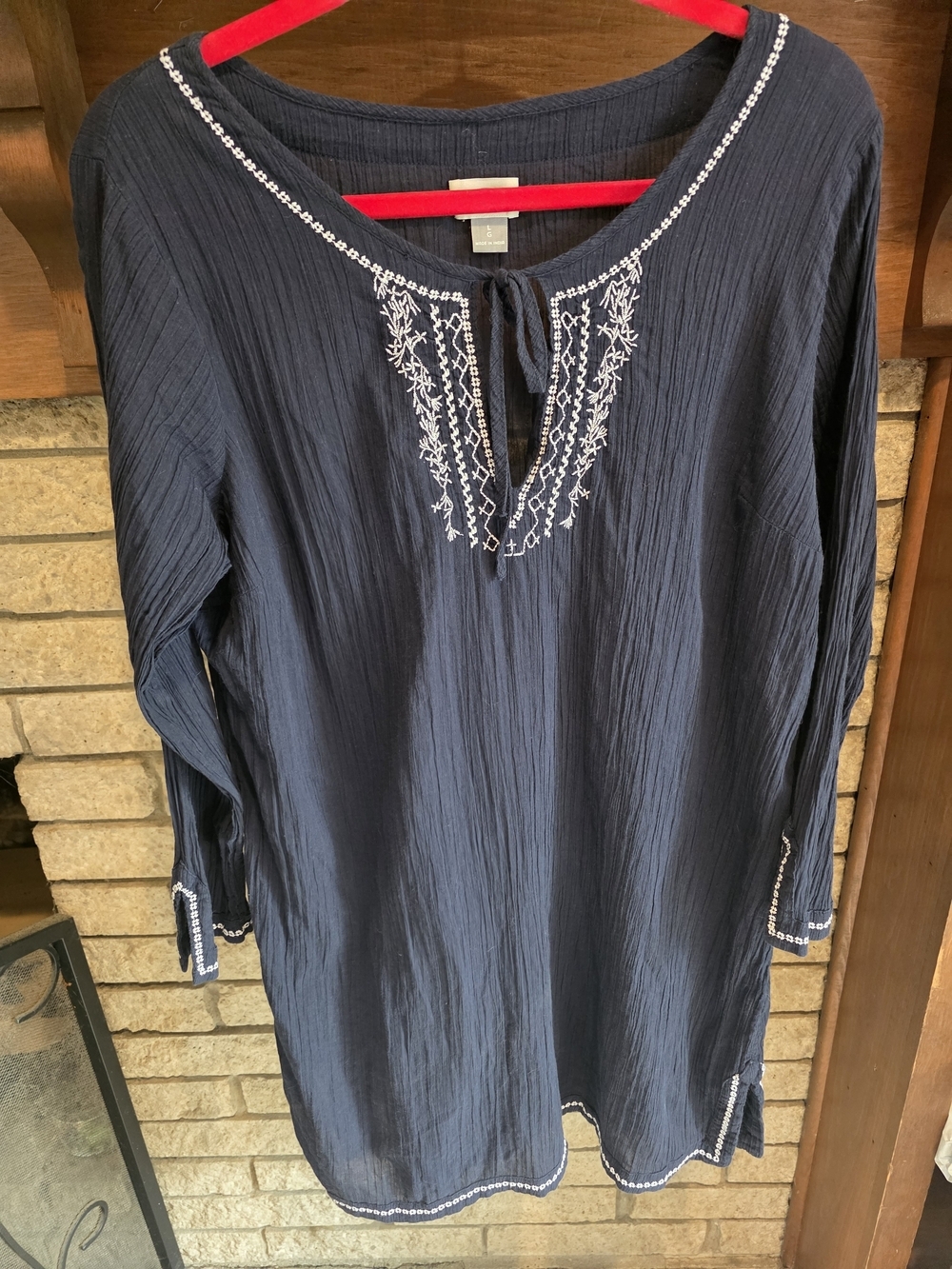 Old Navy Boho Embroidered Peasant Top with White Stitching - Picture 3 of 6